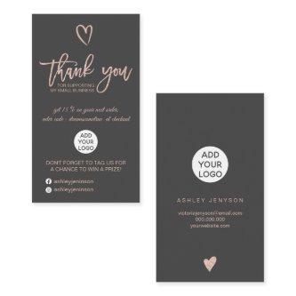 Rose gold script heart gray logo order thank you