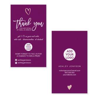 Rose gold script heart plum logo order thank you