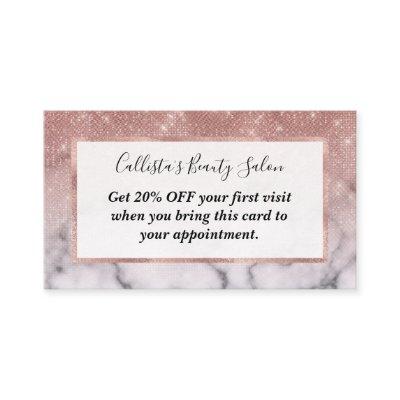 Rose Gold Sequin Glitter White Marble Ombre Discount Card