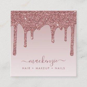 Rose Gold Sparkle Glitter Drips Luxury Ombre Square