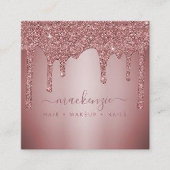 Rose Gold Sparkle Glitter Drips Luxury Square