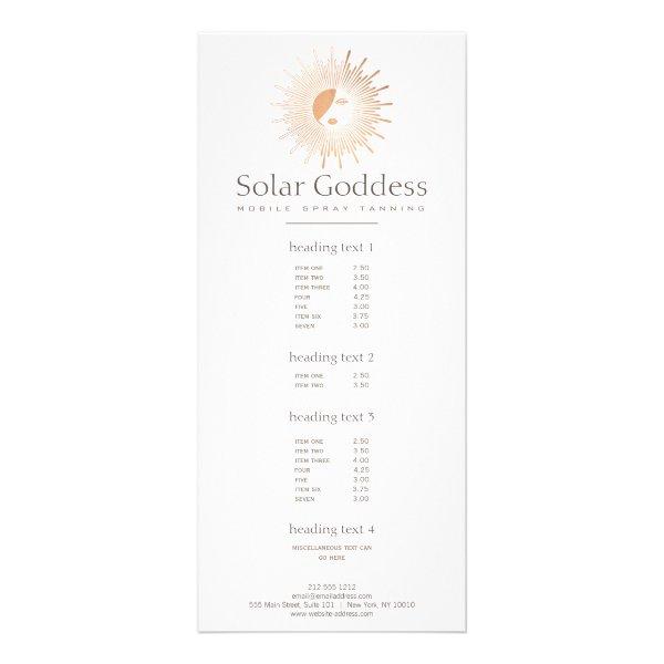 Rose Gold Sun Goddess Girl Spray Tanning Salon Rack Card