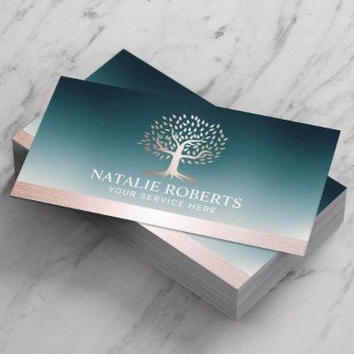 Rose Gold Tree Logo Teal Wellness Salon Spa