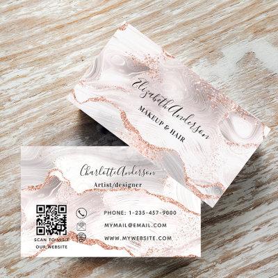 Rose gold white agate marble QR code