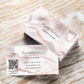 Rose gold white agate marble QR code