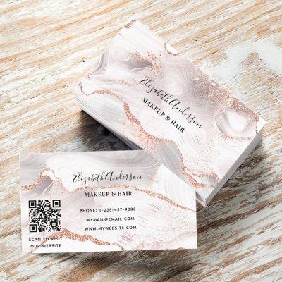 Rose gold white agate marble QR code
