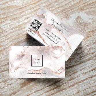 Rose gold white agate marble QR code logo