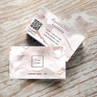Rose gold white agate marble QR code logo