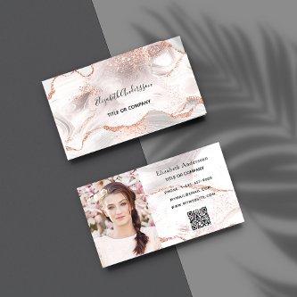 Rose gold white agate marble QR code photo