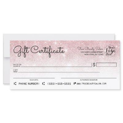 Rose Gold White Glitter Check Gift Certificate