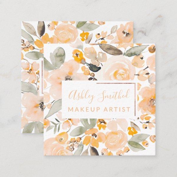 Rose Gold yellow floral watercolor chic makeup Square