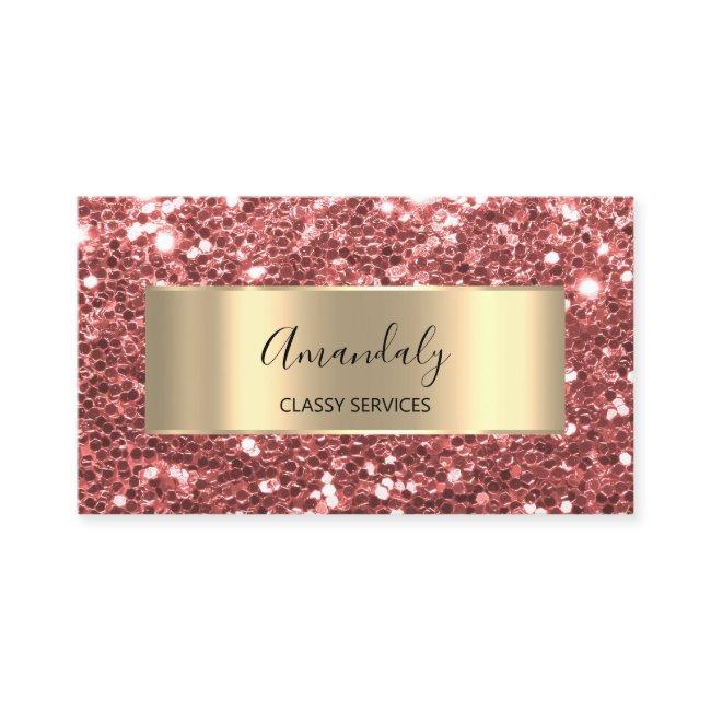 Rose Red Gold Frame Glitter QR Code Business Car