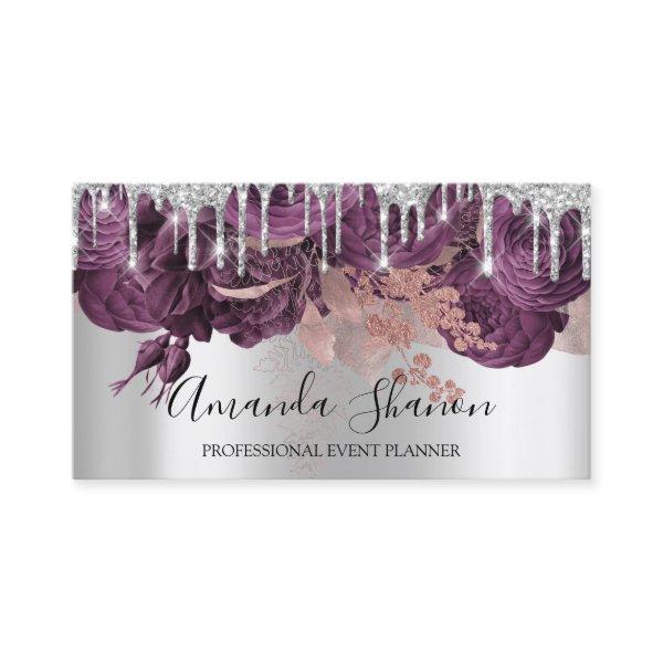 Roses Silver Gray Glitter Drip Logo Event Planner