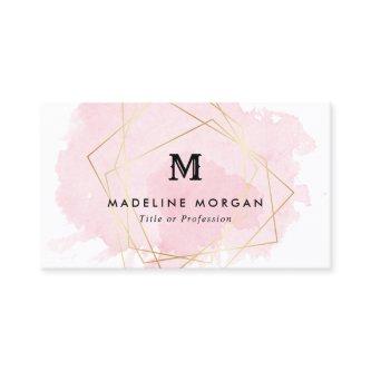 Rosy Watercolor Faux Gold Geometric Monogram