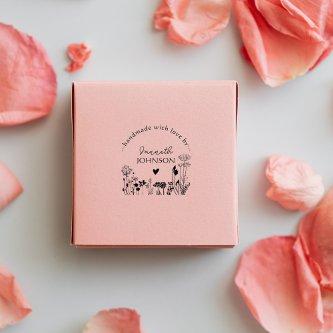 Round Floral Custom Handmade With Love Business Self-inking Stamp