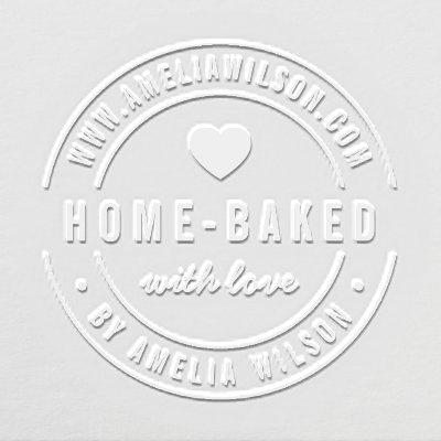 Round Modern Bold Home-Baked With Love Heart Embosser