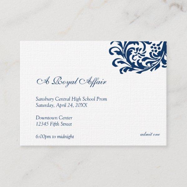 Royal blue formal prom bid custom admission ticket