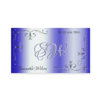Royal Blue Shimmery Ornate Corner Border Initials