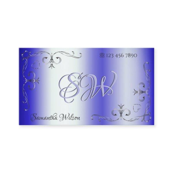 Royal Blue Shimmery Ornate Corner Border Initials