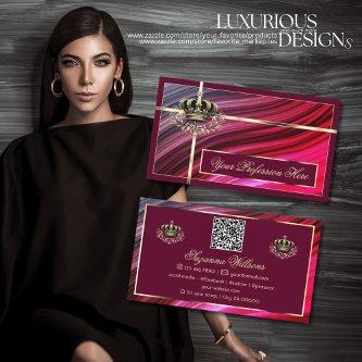 Royal Pink Burgundy Gold Crown with QR Code Nobly