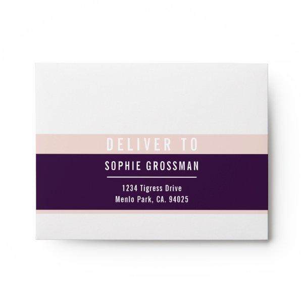 RSVP RETURN ADDRESS modern aubergine blush pink Envelope