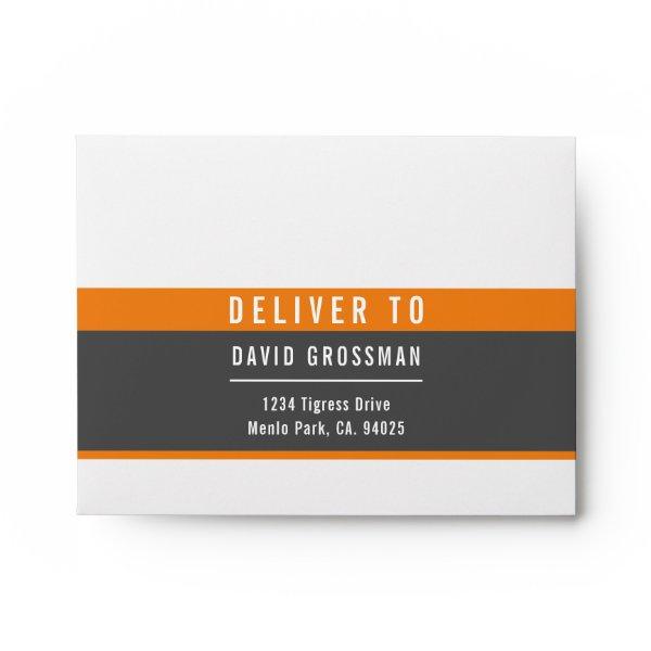 RSVP RETURN ADDRESS modern sporty dark gray orange Envelope
