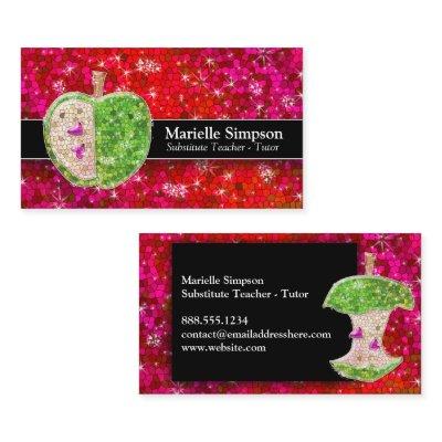 Ruby Red Glitter Apple Substitute Teacher Tutor