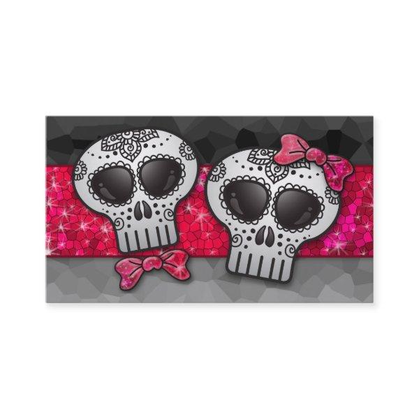 Ruby Red Glitter Black White Ombre Sugar Skulls