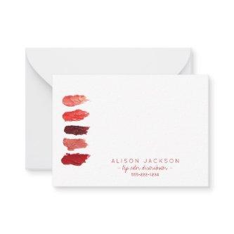 Ruby red lipstick swatches lip color distributor note card
