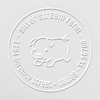 Running Piglet Pig Business Round Address Embosser