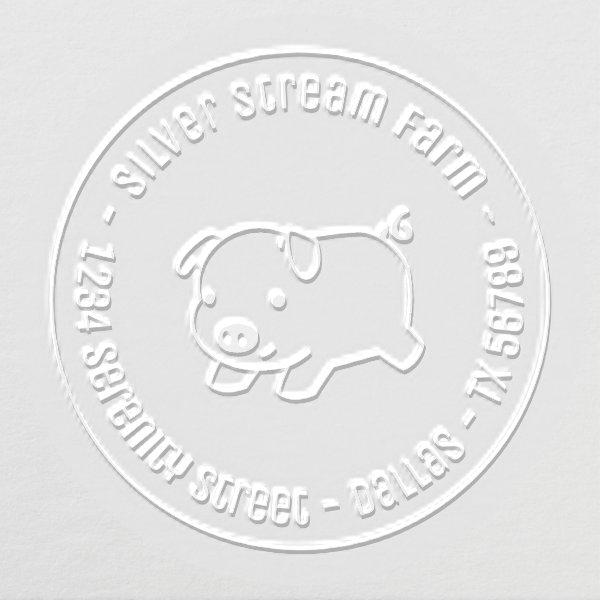 Running Piglet Pig Business Round Address Embosser