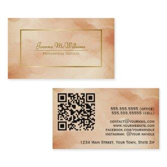 Rust Orange Abstract Watercolor & Gold QR Code