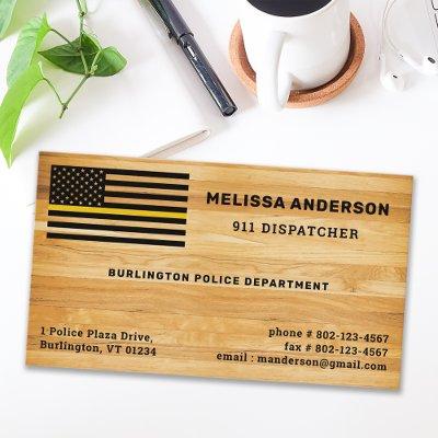 Rustic 911 Dispatcher Thin Gold Line Flag Wood