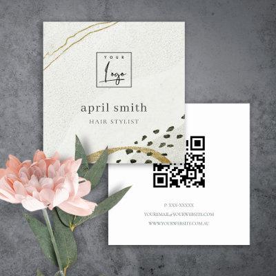 Rustic Abstract Ivory Gold Black Grey QR Code Logo Square