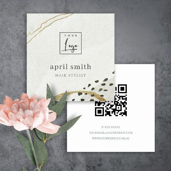 Rustic Abstract Ivory Gold Black Grey QR Code Logo Square