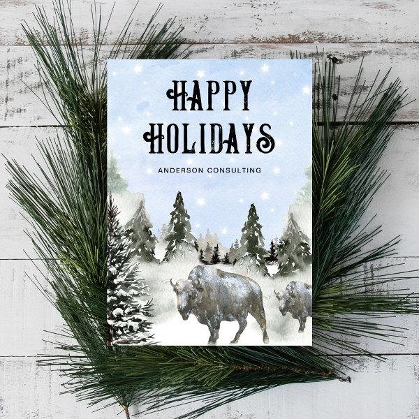 Rustic American West Happy Holidays Business Holiday Card