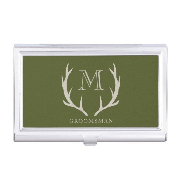 Rustic Army Green Antler Custom Groomsmen Gift  Case
