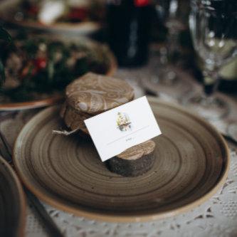 Rustic Autumn Watercolor Pines Wedding Place Card