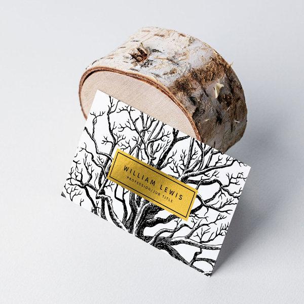 Rustic Black White Gold Abstract Tree Branches
