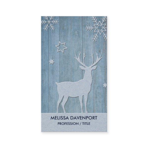 Rustic Blue Wood Reindeer Country Christmas