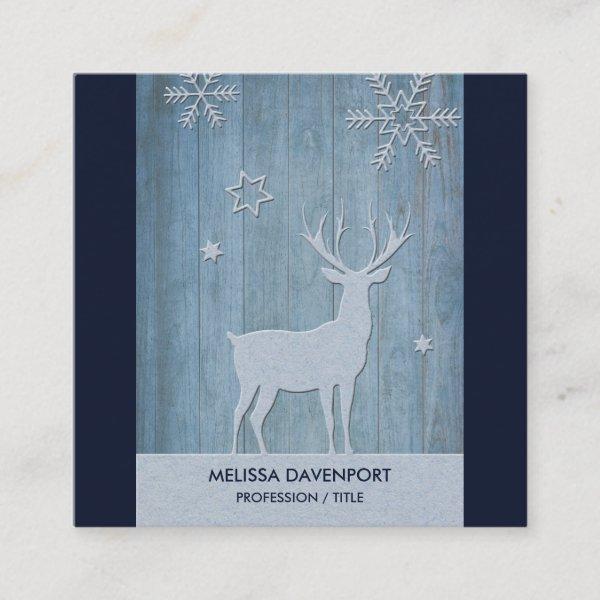 Rustic Blue Wood Reindeer Country Christmas Square
