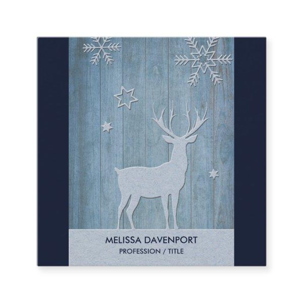 Rustic Blue Wood Reindeer Country Christmas Square