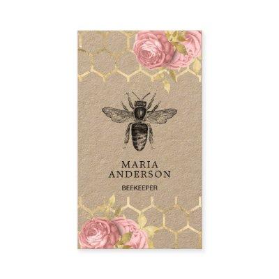 Rustic Blush Pink Floral Black Honey Bee Kraft