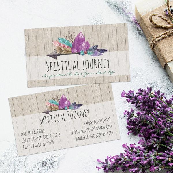 Rustic Bohemian Crystals & Arrow Watercolor Wood