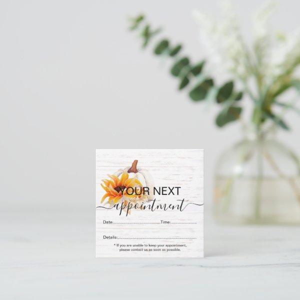 Rustic Boho Wood Watercolor Sunflower Pumpkin   Appointment Card