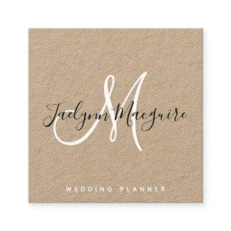 Rustic brown kraft paper elegant script monogram square