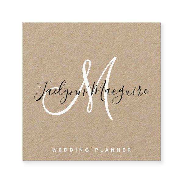 Rustic brown kraft paper elegant script monogram square