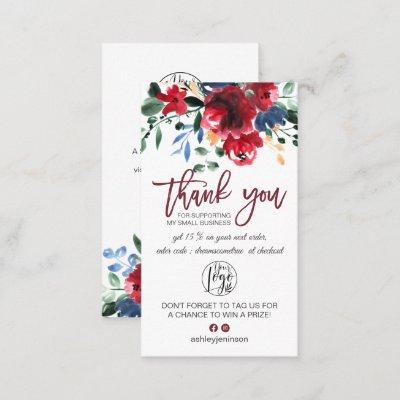 Rustic burgundy red floral logo order thank you