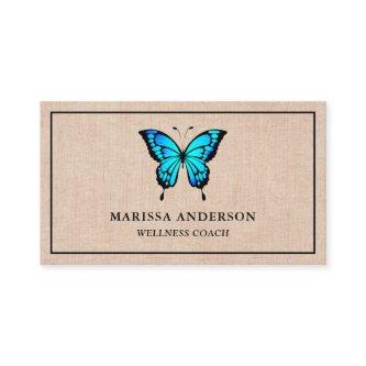 Rustic Burlap Elegant Blue Butterfly