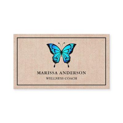 Rustic Burlap Elegant Blue Butterfly